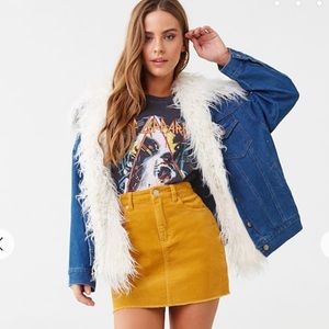 Forever 21 Shaggy Knit Trim Denim Jacket S NWT